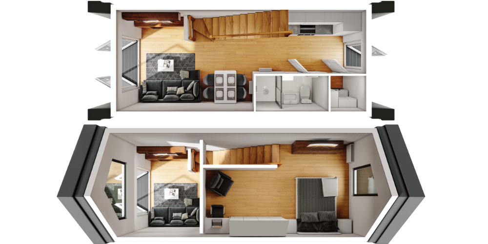 Traum Tiny - Modulhaus Sunrise 3D Grundriss