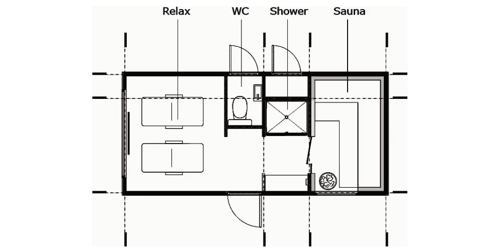 Traum Tiny - Zweckgebundenes Tiny Haus - SPA-Modul Jasmin - Grundriss 2
